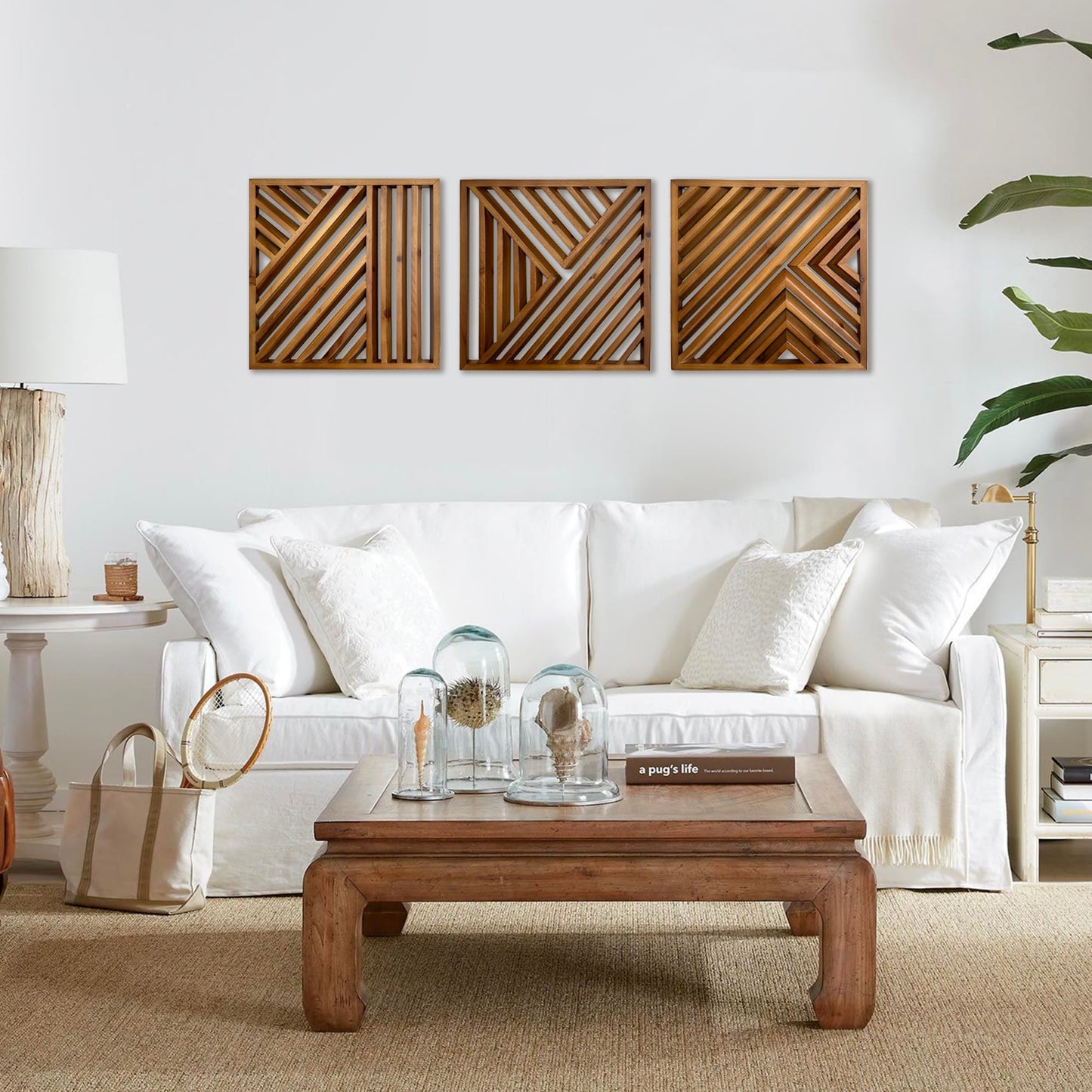 Musanpou Wooden Geometric Home Wall Decor Slatted Wood Design Wall Sculpture，Set of 3 Wood Wall Art decorate，Boho Bathroom Bedroom Living Room rustic Home Decoration
