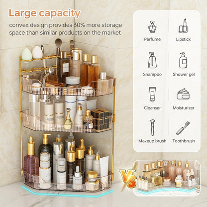Counter Countertop, 3-Tier) Corner Bathroom Organizer with Makeup Brush Holder & Toothbrush Holders, Makeup Organizer