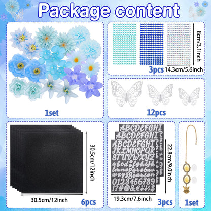 Kicpot Blue Graduation Cap Decorations Kit DIY Grad Cap Topper with Artificial Flower 3D Butterfly Rhinestones Alphabet Letter Number Stickers for 2025 Graduation Party Decorations Supplies (Blue)