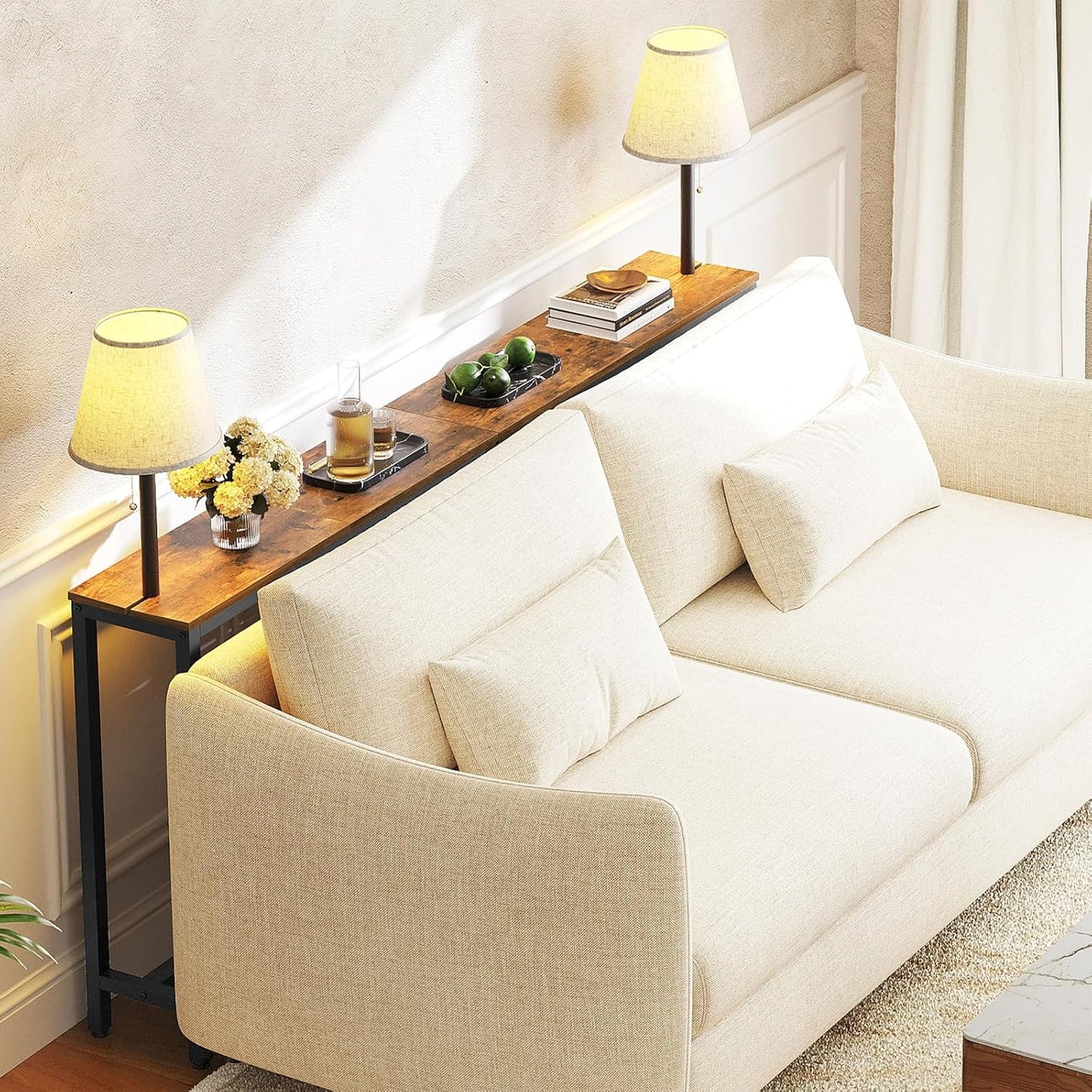 29.5" CT75DBR YATINEY Narrow Console Table, Behind Couch Table, Small Entryway Table with Light, Thin Sofa Table
