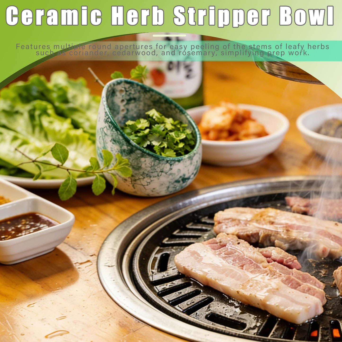 Herb Stripper Bowl, Pottery Herb Stripper Bowl, Kitchen Gadget for Fresh Leaf Stripping, Parsley, Thyme, Decorative Ceramic Glazed Handmade