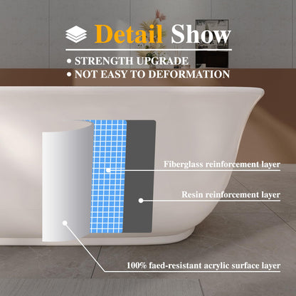 Adecab 59" Acrylic Freestanding Bathtub, Soaking Tub for Bathroom, Stand Alone Tub, cUPC Certified, Integrated Overflow and Drain, Gloss White