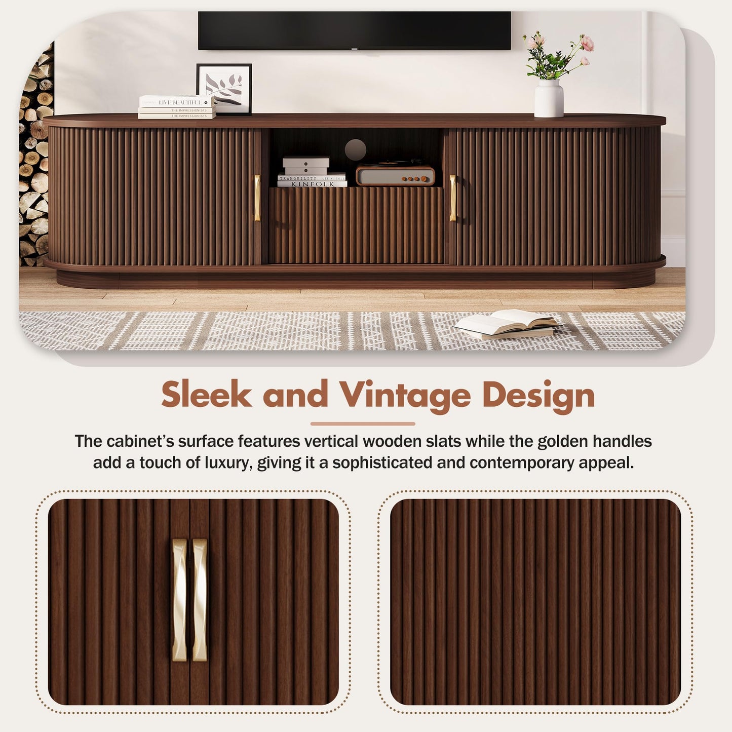 Merax Rustic Wood TV Stand for TVs Up to 75'', Farmhouse Entertainment Center with Storage Drawers, Practical Media Console for Living Room, Bedroom, Walnut