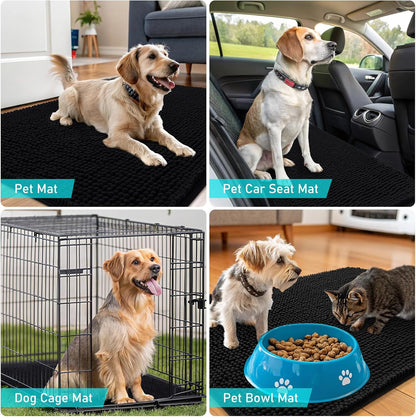 OLANLY Dog Door Mat - Absorbent Non-Slip Chenille Mat for Muddy Paws | 70x46 Inches, Quick Dry, Black