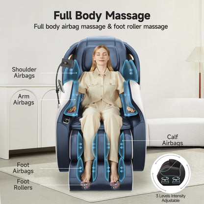 Real Relax Massage Chair Full Body with Unique Phone Controller,Heart and Blood Measurement, Zero Gravity 3D SL-Track Recliner with APP Control, Child Lock,Pause Button, Back Pad, Favor-06, Blue