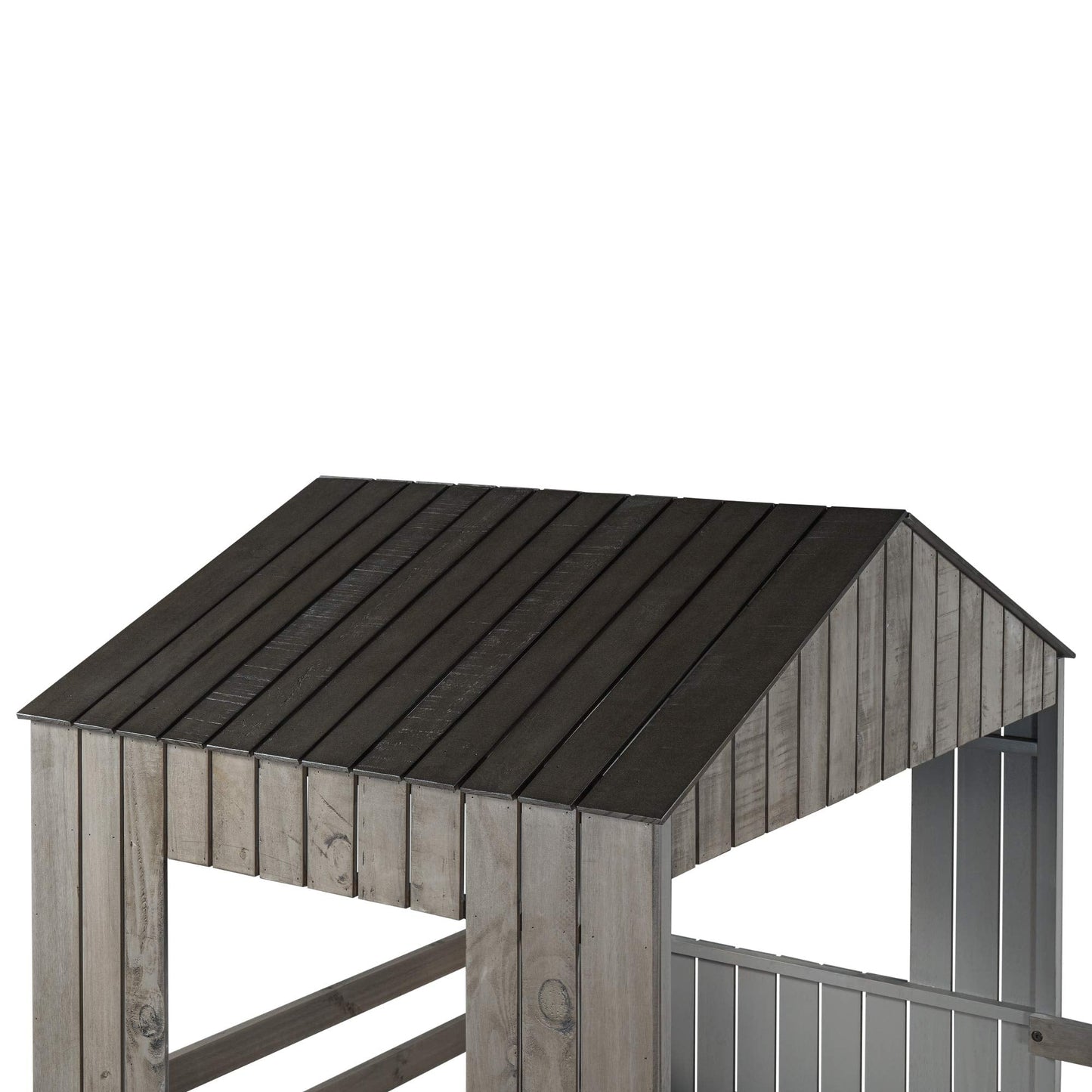 Twin Over Full Bunk Bed Frames Loft Bed with Slide, House Roof, Window and Safety Guardrails for Teens, Boys or Girls