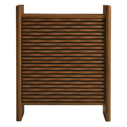 Modway Emric 35 Inch Wave Shoe Storage Cabinet in Walnut – Modern Slatted Front Shoe Rack Cabinet with 2 Flip Drawers for Entryway, Hallway, or Bedroom