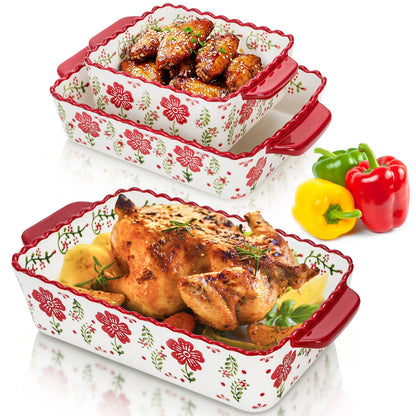 Coloch 3 Pack Ceramic Baking Dishes, Rectangular Bakeware Set Hand-painted Lasagna Pan Porcelain Serving Bakeware for Pasta, Chicken, Kitchen, Banquet, Microwave and Dishwasher Safe