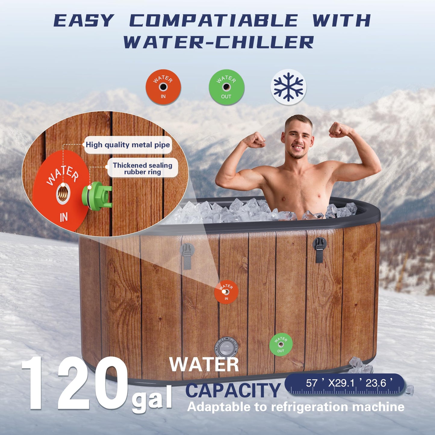 MERAPI XL 170 Gal Cold Plunge Tub with Cushion, Upgraded Ice Bath Tub for Athletes - Water Chiller Compatible - Inflatable Ice Bath at Home Recovery