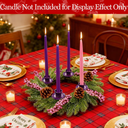 [ Safety Fire Retardant ] Christmas Advent Wreath, Purple Christmas Wreaths with 4 Candle Holder 4 Pinecones 6 Berry Christmas Centerpieces Decorations for Advent Church Table Holiday Home(No Candles)