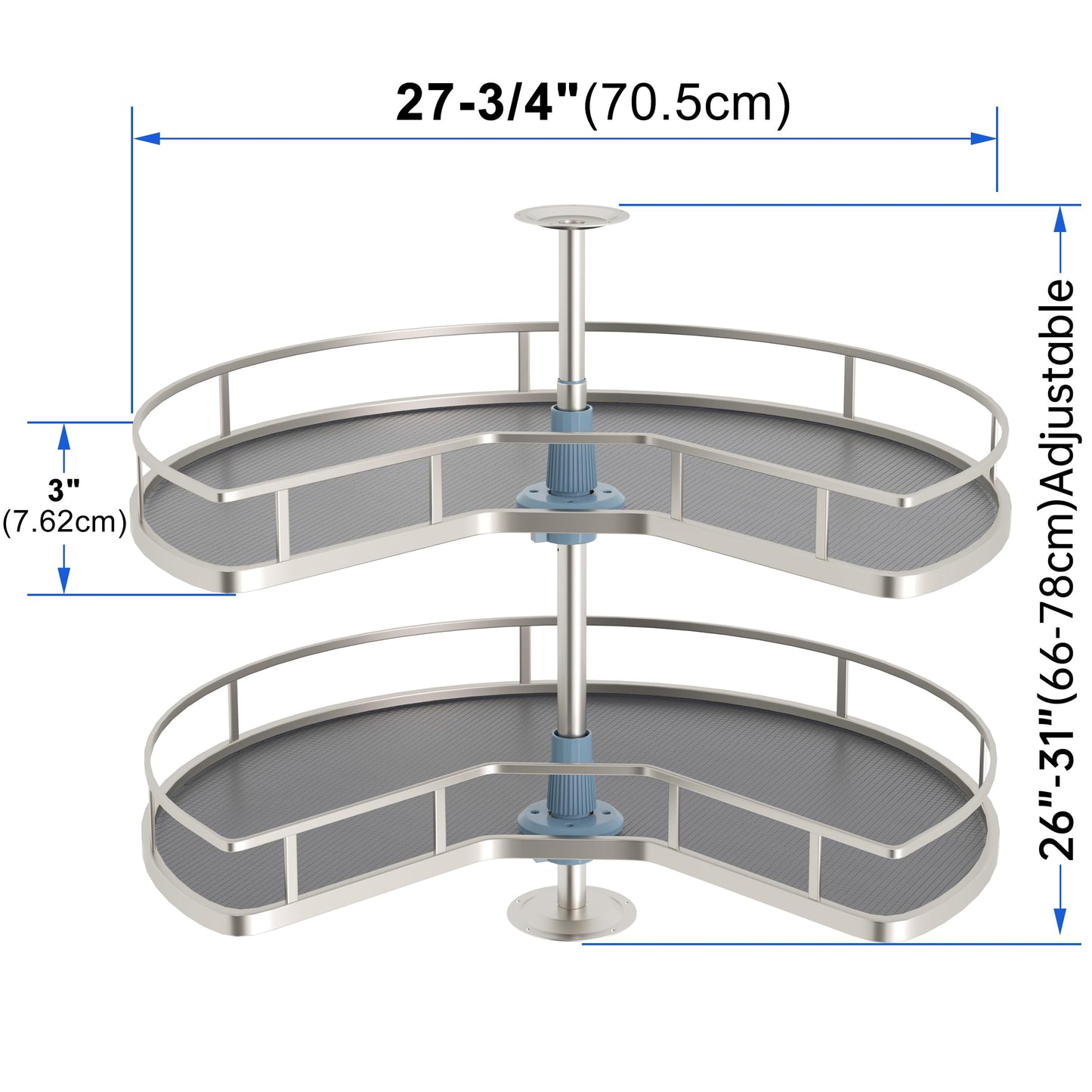 JOWBOOW 28" Kidney Corner Cabinet Lazy Susan, 270° Height Adjustable Replacement Shelves for Kitchen Corner Cabinet (Cannot be Door-Mounted)