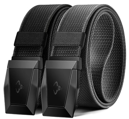 BULLIANT Men Belt 2 Pack,Nylon Web Holster Belt Stretch for Gift Men Outdoor Work Sports Hunting Hiking,Quick Release(Black/Dark Gray,28"-34" Waist Adjustable)