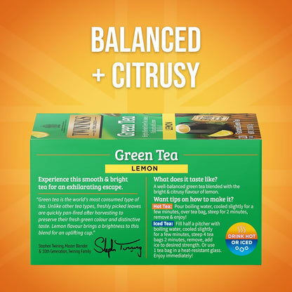 Twinings Lemon Green Tea - Refreshing Herbal Blend | 20 Count Tea Bags
