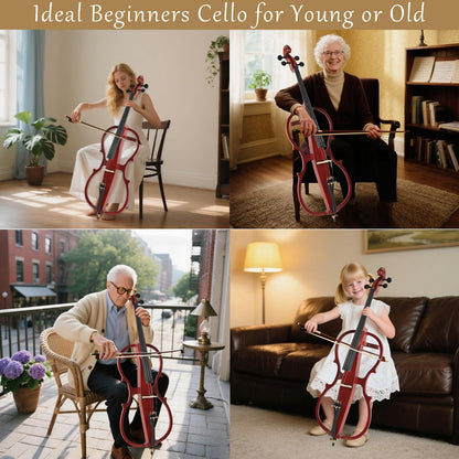 Ceciliec Electric Cello, 4/4 Full Size Silent Cello with Headphone Jack & Carry Bag, Professional Cello for Beginners/Adults