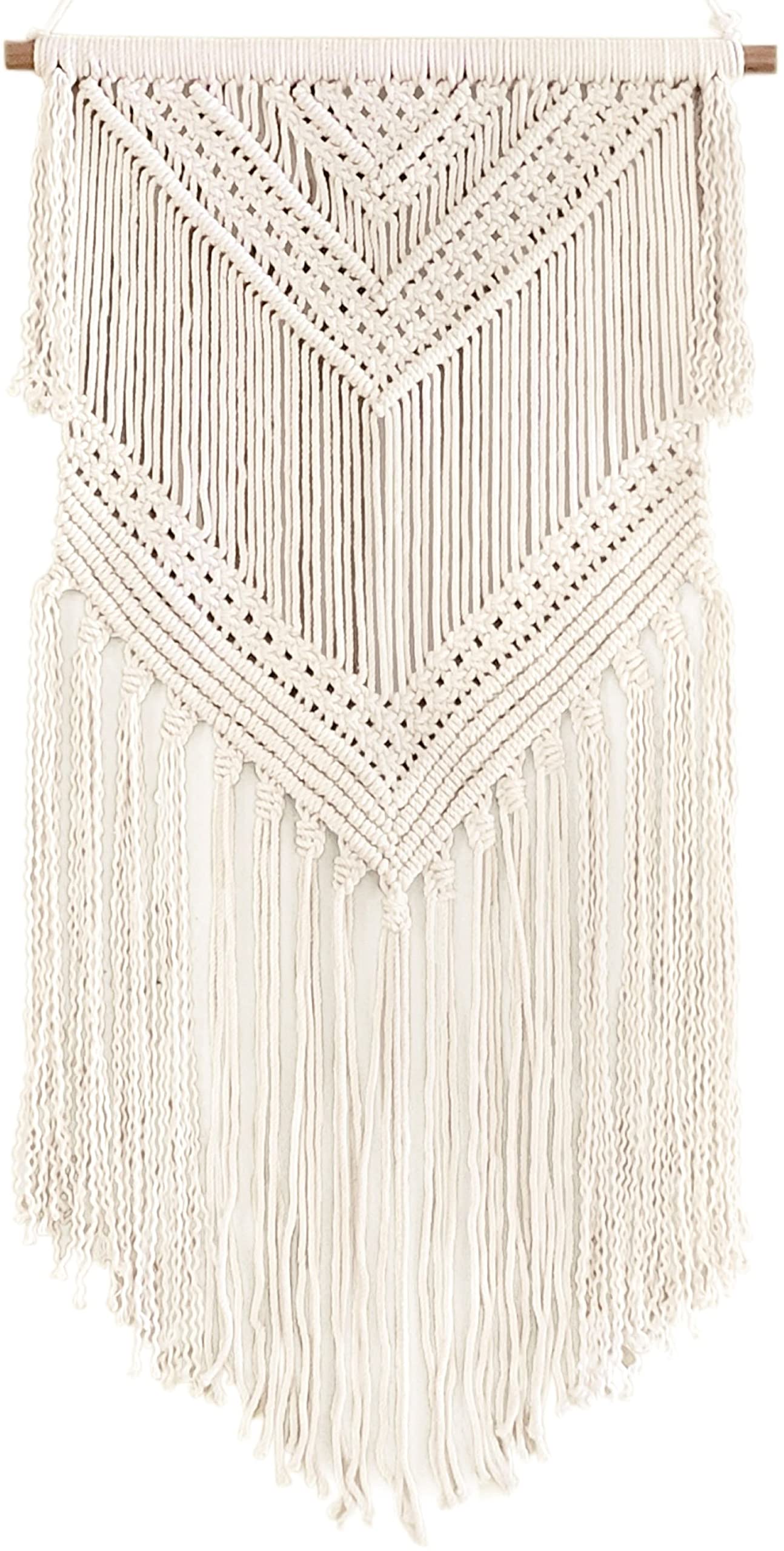 Livalaya Boho Macrame Woven Wall Hanging Beige 16 in x 36 in Modern Bohemian Tapestry wall Art Decor for House, Apartment, Dorm, Bedroom, Nursery, Party Decorations, Wedding, Wall Ornament