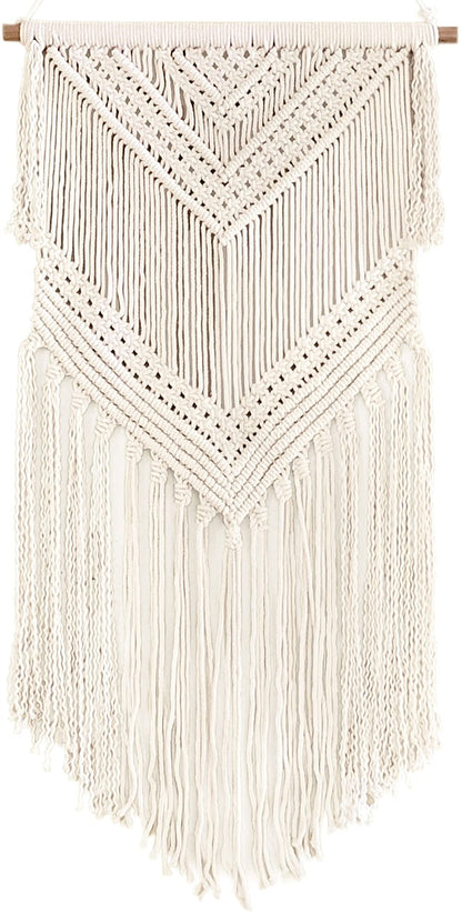 Livalaya Boho Macrame Woven Wall Hanging Beige 16 in x 36 in Modern Bohemian Tapestry wall Art Decor for House, Apartment, Dorm, Bedroom, Nursery, Party Decorations, Wedding, Wall Ornament