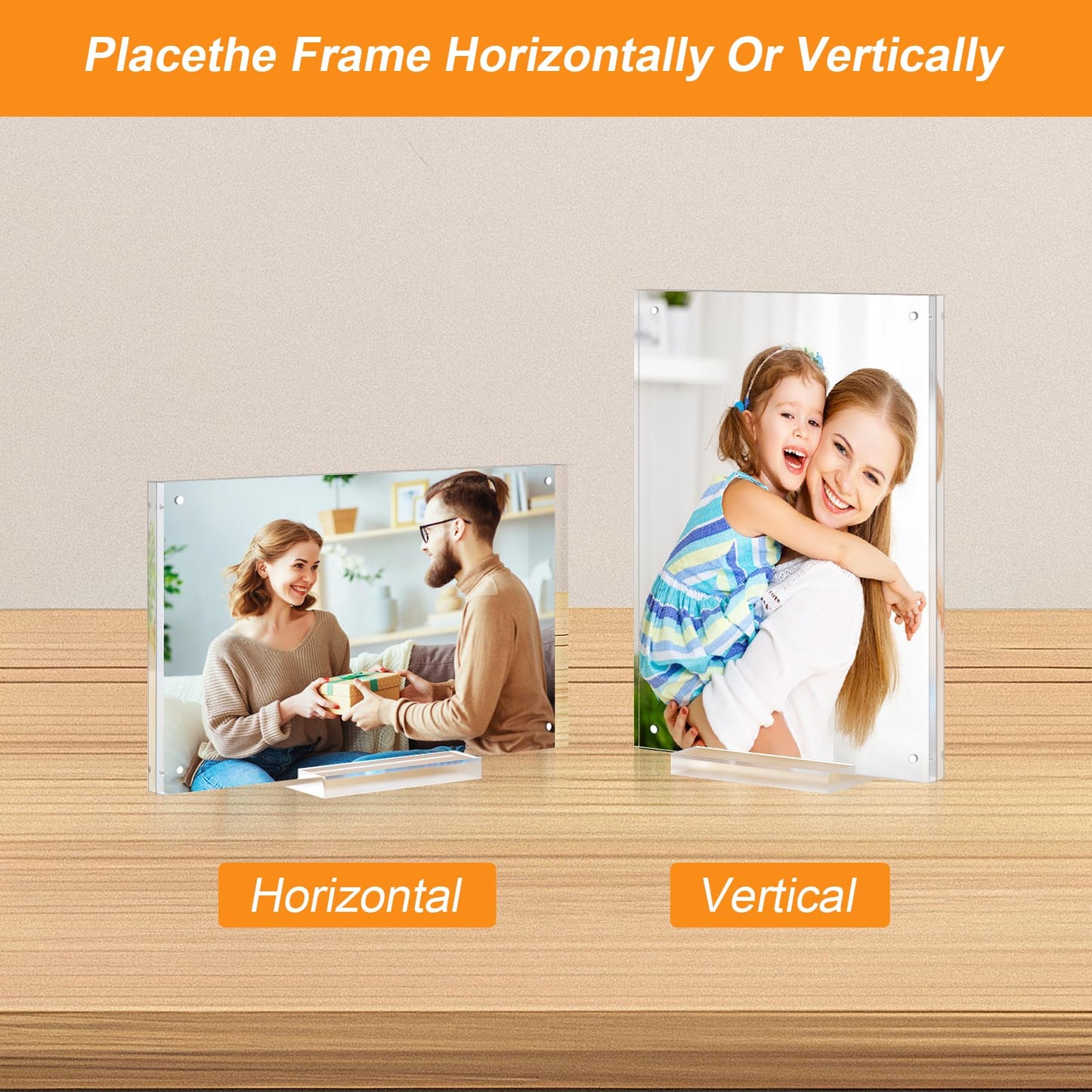 laapee 3 Pack 6x8 Magnetic Acrylic Picture Frame, Clear Double Sided Frame with Base, Frameless Floating Lucite Photo Frame Stands on Desk Table Horizontally or Vertically