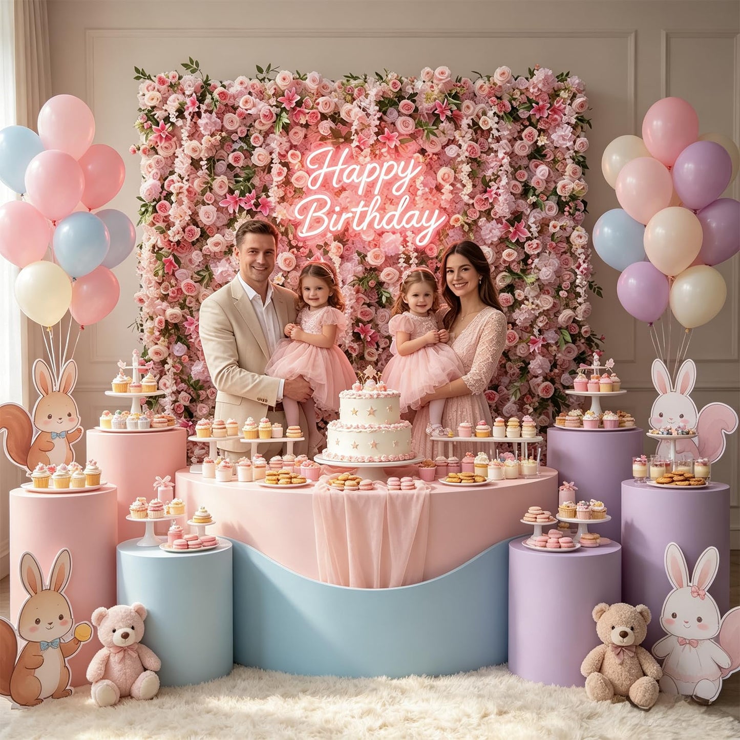 5D Realistic Rose Flower Wall Backdrop, 8×8FT Reusable Flower Wall Panel, Easy to Install & Store, Ideal for Wedding, Birthday Party & Home Decoration, Pink, Without Stand