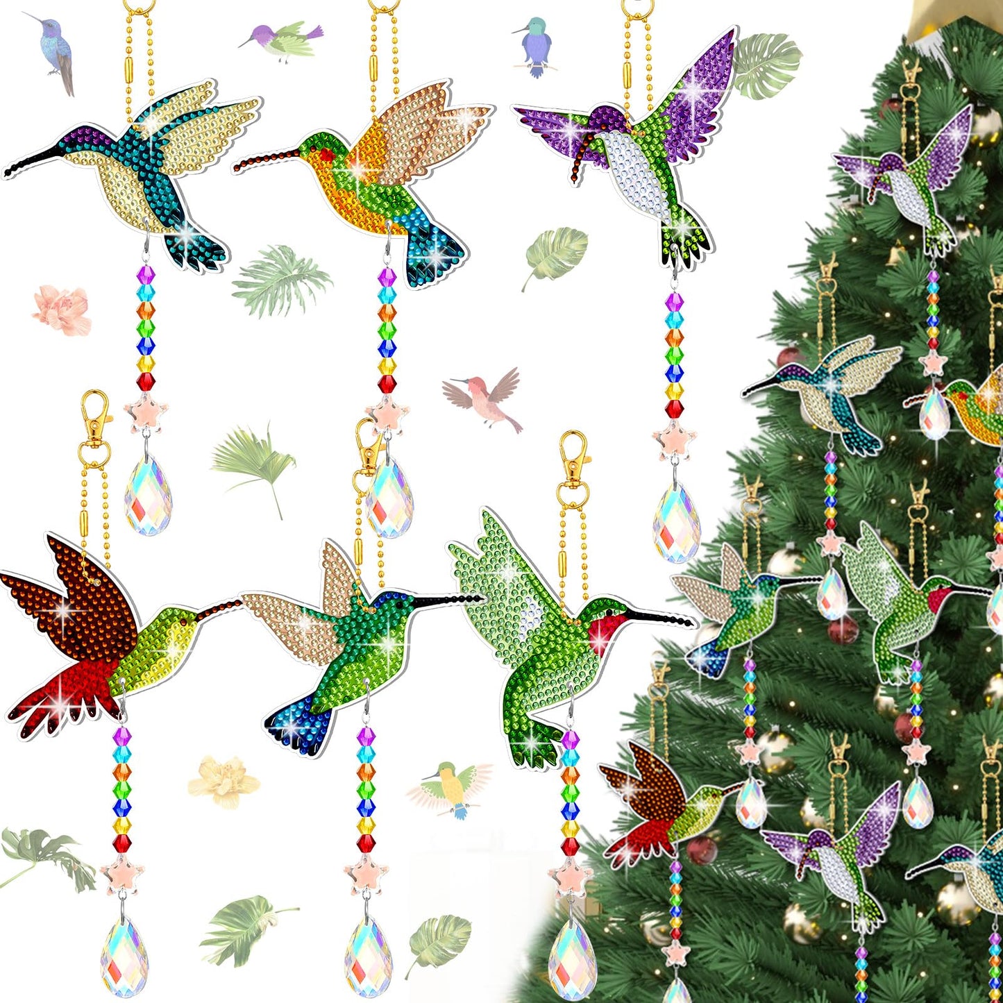 Tradder 6 Pcs Diamond Art Painting Hummingbird Wind Chimes Birds Art Kits for Adults 2026 Vacation Bible School Jungle Birds Craft Summer Suncatchers 5d DIY with Pendant for Home Window Decor Garden