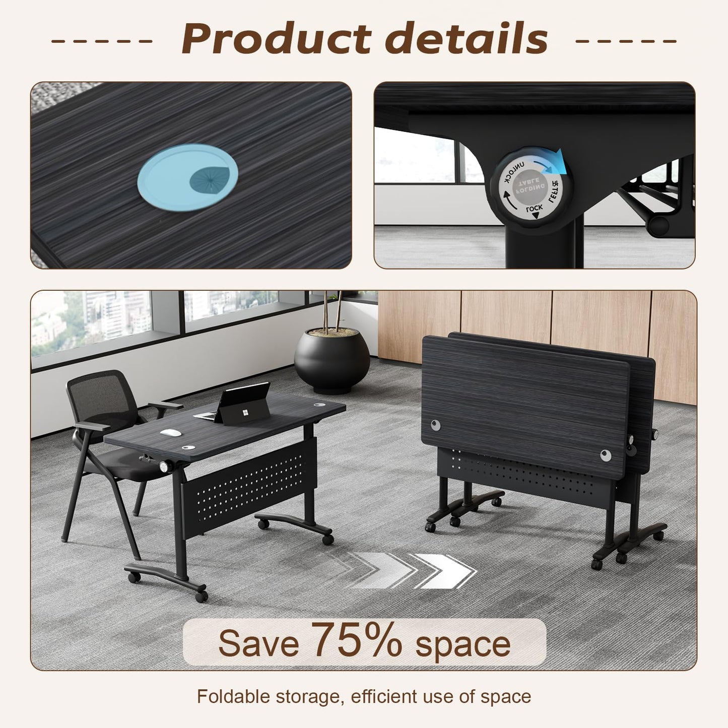 2 Pack Conference Room Tables,Mobile Folding Conference Table with Wheels,Modern Training Locking Rolling Meeting Conference Tables with Flip-Top for Office Classroom Business,6-12 Person,55.1IN