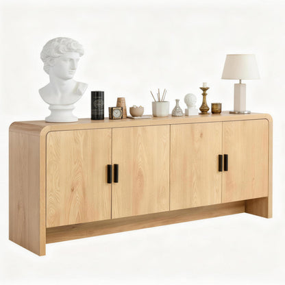 Finnhomy 68'' Sideboard Buffet Cabinet with Storage, Curved Design Credenza Storage Cabinet with 4 Doors, Console Cabinet for Kitchen, Living Room & Hallway, Natural