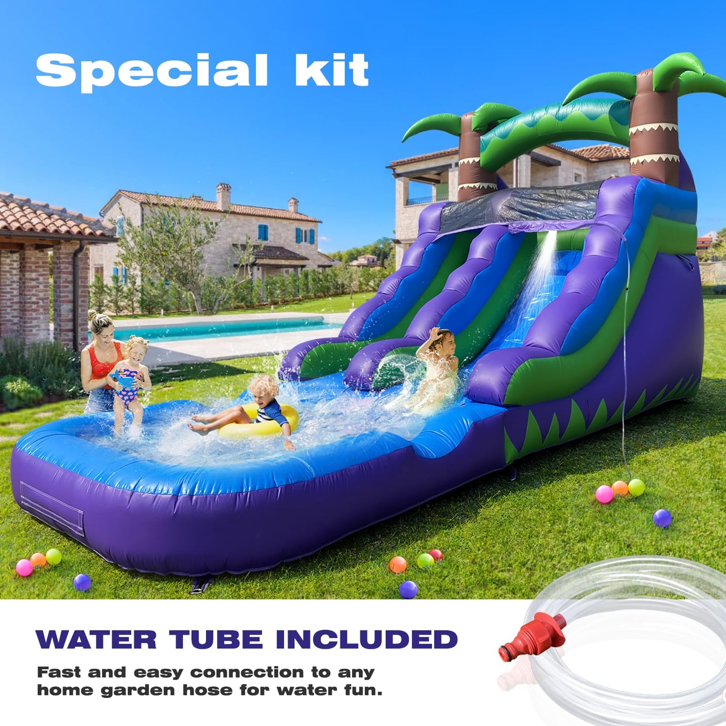 iLink-outer Inflatable Commercial Grade Water Slide with Water Tube and Blower for Kids and Adults All Age 21 x 12 x 9 FT Wet and Dry Huge PVC Pool for Summer Party
