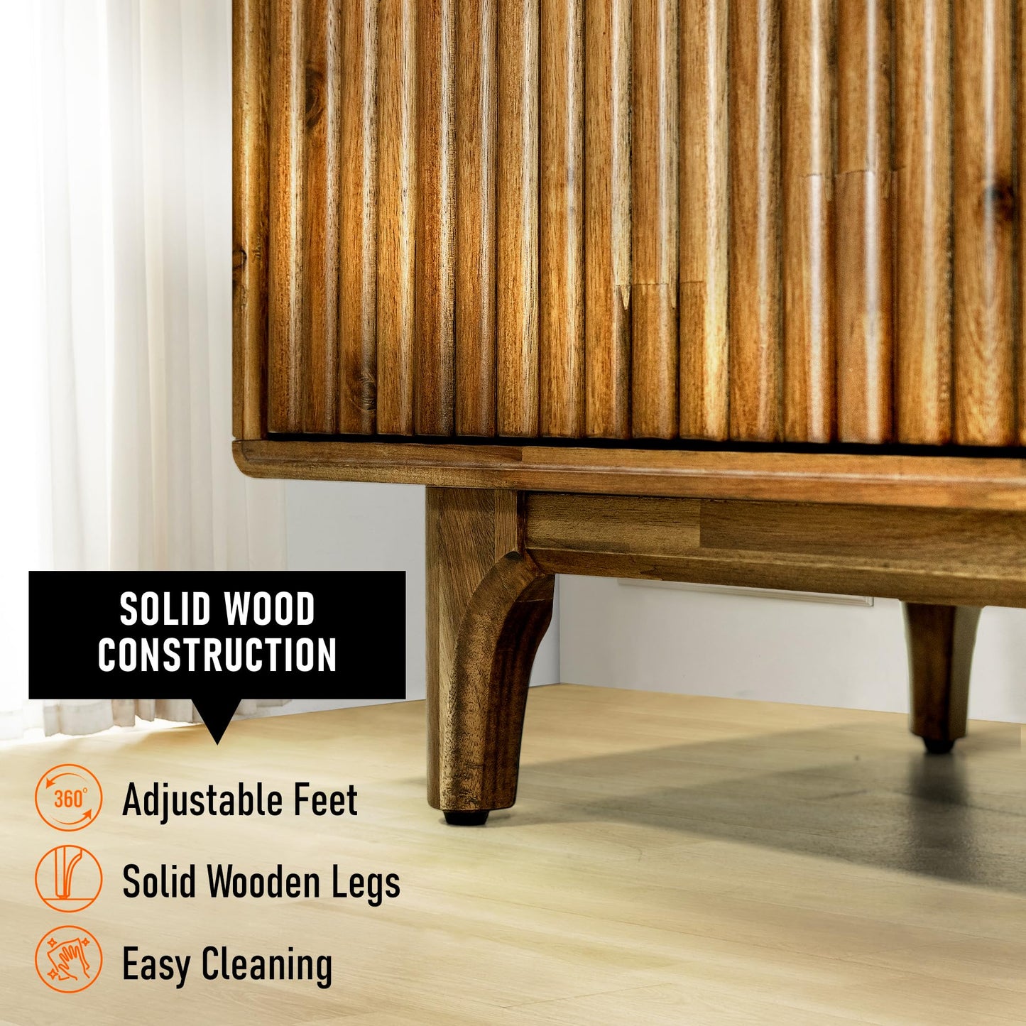MEGSU 54" Bosk Fluted Acacia Wood TV Stand for TVs up to 60"–Mid-Century Modern Media Console with Storage, Soft-Close Drawers & Doors TV Stands for Living Room, Bedroom, 250 lbs Capacity, Walnut