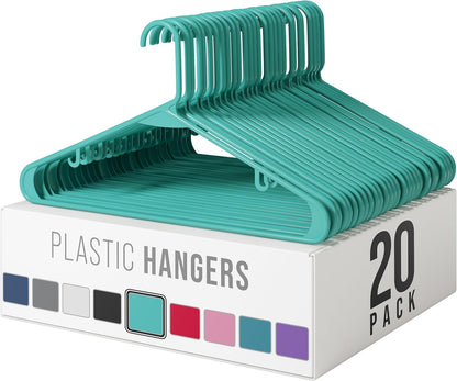 Plastic Hangers 20 Pack Aqua - Space-Saving Clothes Hangers for Closet Organization | Perfect for Coats