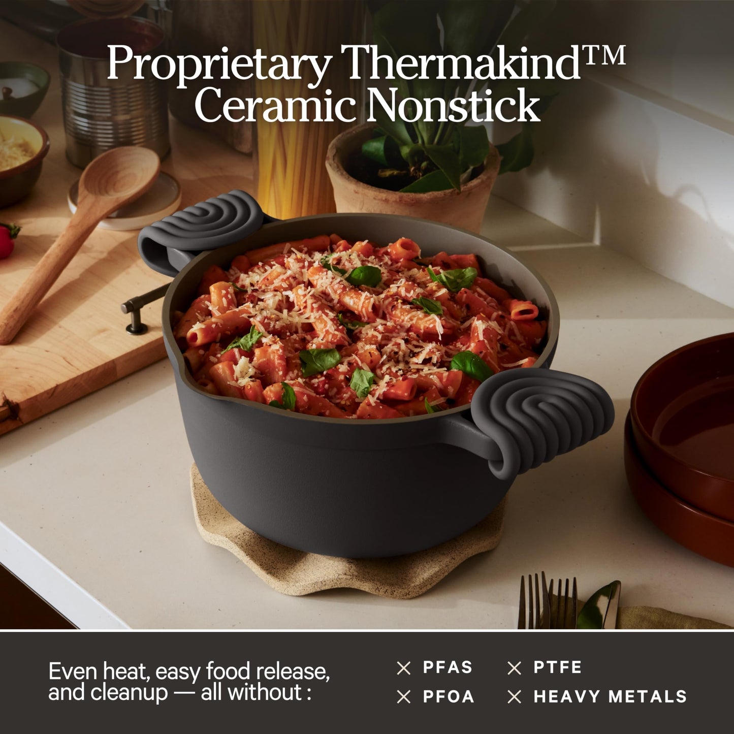 Our Place Perfect Pot | 5.5 Qt Ceramic Pot with Lid & Spatula | Patented 8-in-1, PFAS-Free Nonstick, Non-Toxic Cookware | Induction & Oven-Safe up to 450°F | Char