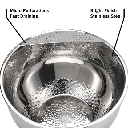 Rice Washing Bowl with Strainer Quinoa Washer Bowl, Stainless Steel Side Drainers Colander for Cleaning Fruits, Vegetables, and Beans - Versatile Kitchen Tool