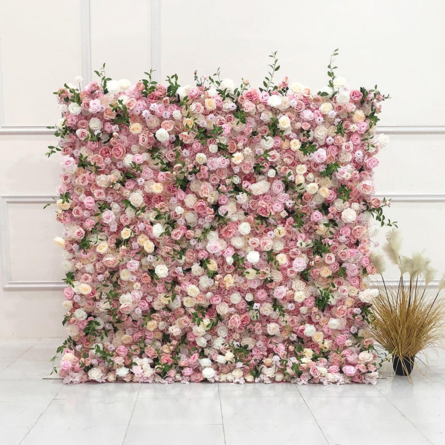 UYCVT Handmade Romantic Pink Flowers with Green Wall Large Artificial Flower Wall Backdrop Panels, Rose Wedding Backdrop 3D Floral Wall Fabric Flower Wall for Party B-200 * 200cm/6.56 * 6.56FT