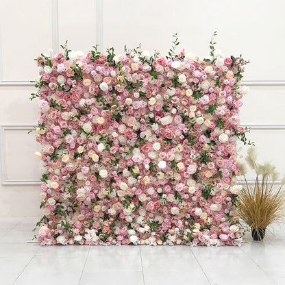 UYCVT Handmade Romantic Pink Flowers with Green Wall Large Artificial Flower Wall Backdrop Panels, Rose Wedding Backdrop 3D Floral Wall Fabric Flower Wall for Party B-200 * 200cm/6.56 * 6.56FT