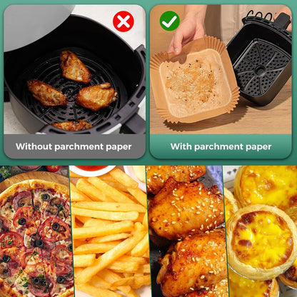 Air Fryer Paper Liners, 200pcs Air Fryer Liners Disposable, 8" Square Baking Liner for 5-8 qt Airfryer Basket, Non-stick and Oil Proof Parchment Paper for Oven, Pans & Baking