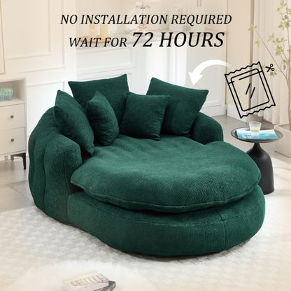 WEALTHOUSE Oversized Oval Floor Sofa Lounger with Pillows Ergonomic Wrap Around Backrest Chenille Fabric Memory Foam Filled Lazy Chair for Adults Living Room (Emerald)