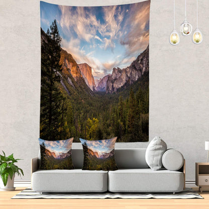Batmerry Yosemite Tapestry, Green Valley Mountain Landscape Wall Art Decor, 82.7 x 59.1 Inches for Bedroom Living Room
