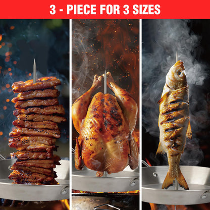 Al Pastor Skewer for Grill Stainless Steel Shawarma Skewer Stand with 3 Spikes (8"/10"/12"),Brush & Anti-scalding Fittings for BBQ Grill Oven