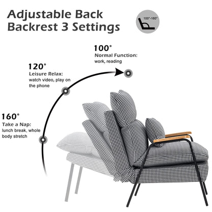 MCombo Accent Recliner Chair with Ottoman, Modern Fabric Armchair, Upholstered Sofa Bed for Living Room Bedroom, Small Space 4055 (Black Frame, Houndstooth)