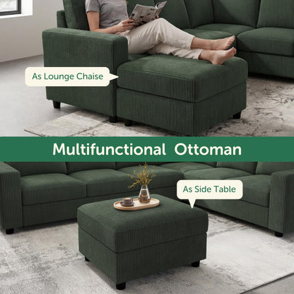 HONBAY Corduroy Sectional Sofa, 80 Inch 6 Seats L Shaped Couch with Ottoman for Living Room, Green