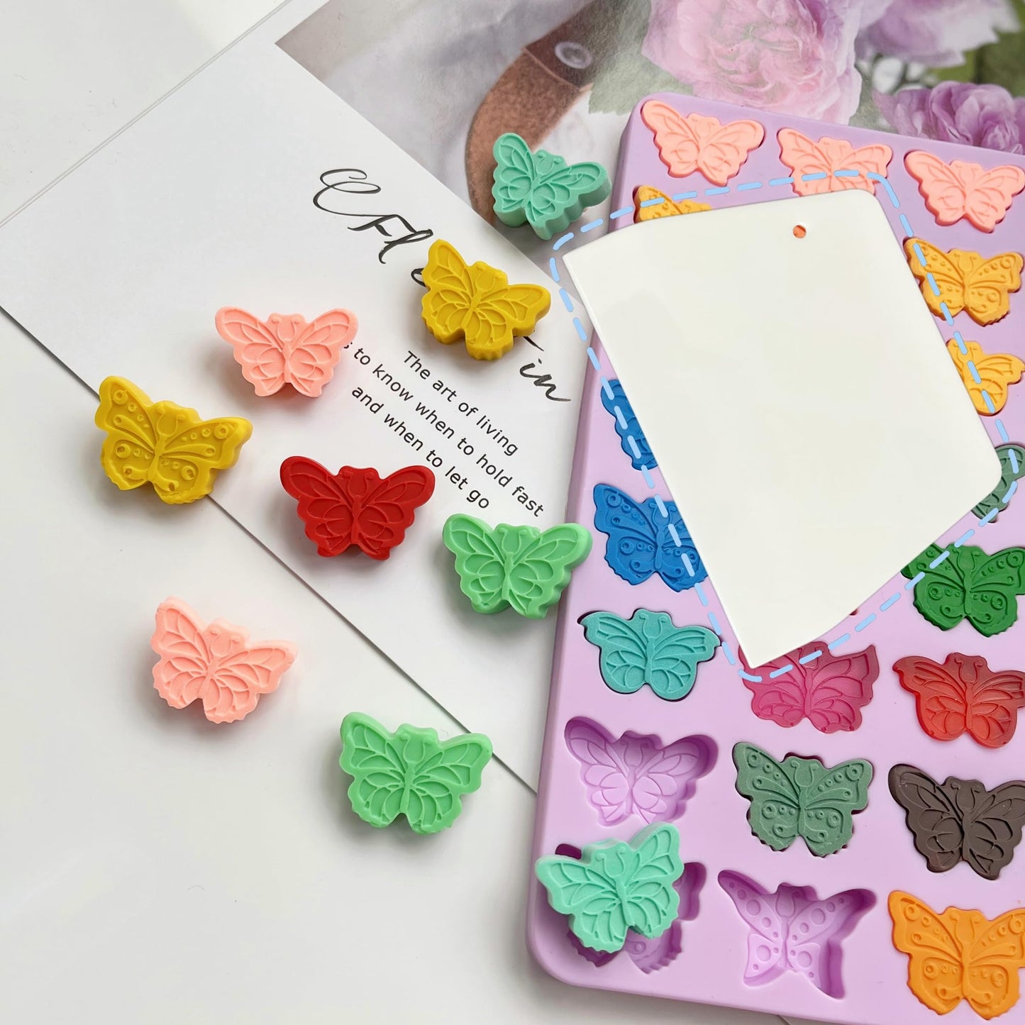 Tadonyny Mini Butterfly Silicone Molds for Chocolate Gummy Candy, Butterfly Mint Molds Ice Cube Molds with Scraper (butterfly)