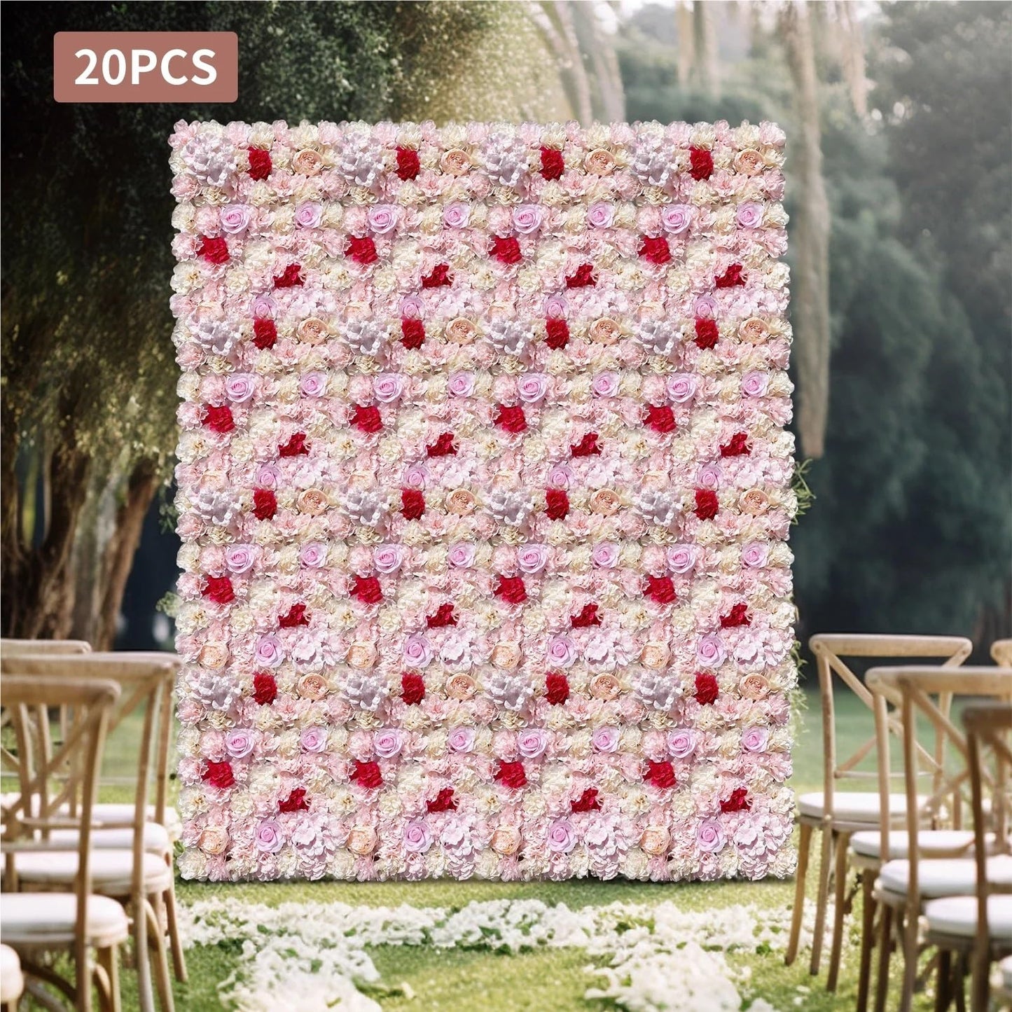 TYLPFH 20PCs Flower Wall Panel 40x60cm Artificial Flowers Backdrop Silk Fabric Wedding Garden Decoration