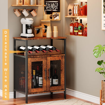 X-cosrack Wine Bar Rack Cabinet with Detachable Wine Rack, Coffee Barwith Glass Holder, Small Sideboard and Buffet Cabinet with Mesh Door, Rustic Brown(Patent Pending)