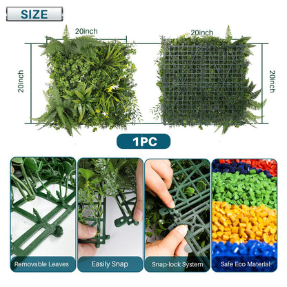 COARBOR 16 Packs 20" x 20" Artificial Boxwood 3D Panels Faux Ivy Fence Privacy Topiary Hedge Plant Fence Grass Wall Panels Backdrop for Balcony Patio Outdoor Indoor, White Yellow Flower