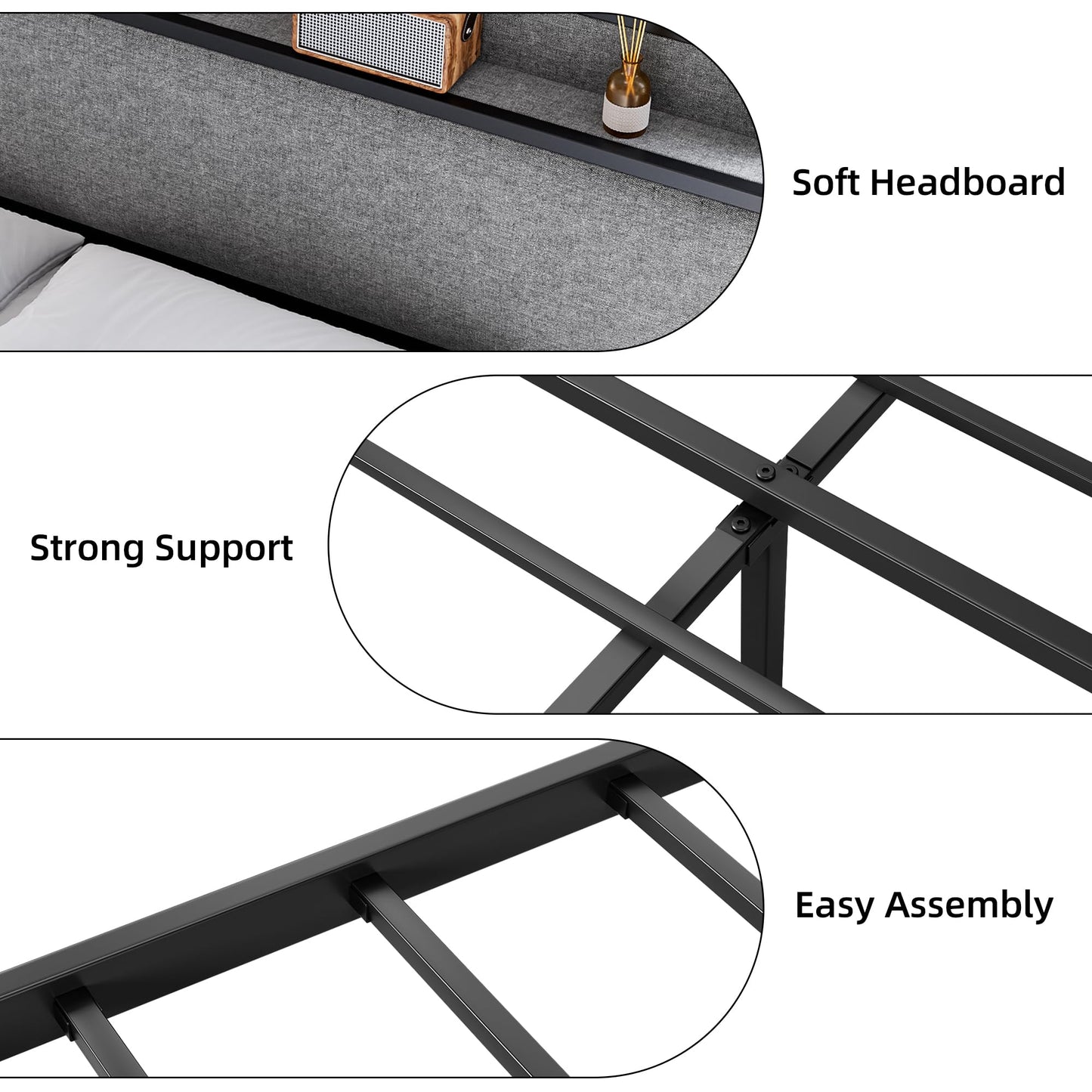 Garvee King Size Bed Frame with 2 Storage Drawers and USB Ports, Upholstered Platform Bed with Headboard, Sturdy & Noise Free, Under Bed Storage, No Box Spring Needed, Gray