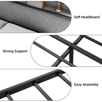 Garvee King Size Bed Frame with 2 Storage Drawers and USB Ports, Upholstered Platform Bed with Headboard, Sturdy & Noise Free, Under Bed Storage, No Box Spring Needed, Gray
