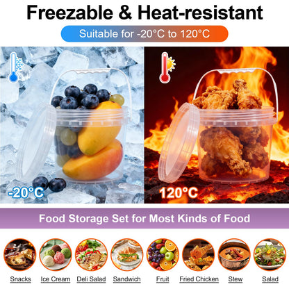 UMETASS 4 Pack 1 Gallon Food Grade Plastic Buckets with Screw Lids & Handle, Reusable Storage Containers for Snacks, Salad, Sauce - Clear Freezer Safe Bucket Set