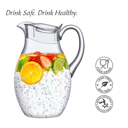 Amazing Abby - Bubbly Grand - Plastic Pitcher (96 oz, 3 Quart), Clear Water Pitcher with Lid, Fridge Jug, BPA-Free, Shatter-Proof, Great for Iced Tea, Sangria, Lemonade, Juice, Milk, and More