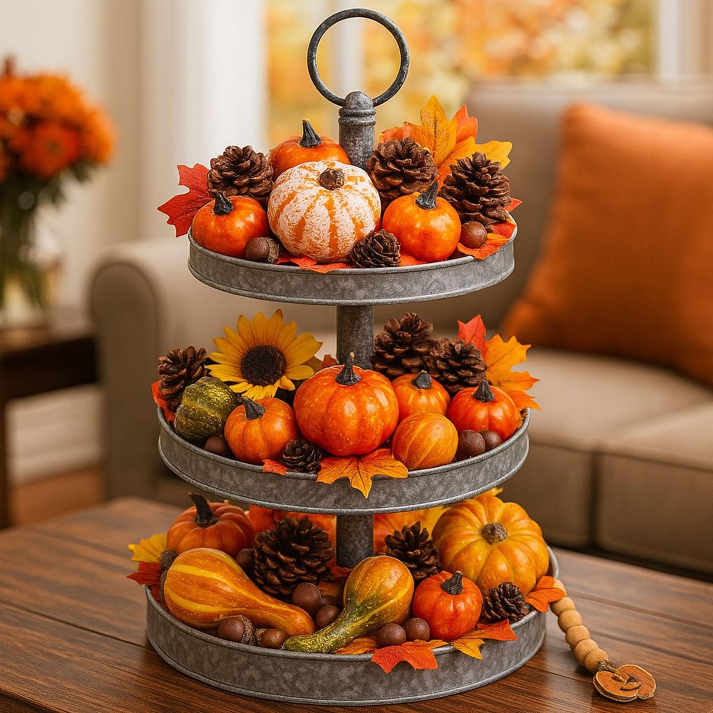DomeStar Thanksgiving Mini Pumpkins, 8 Assorted Fake Pumpkins and Grounds 30 Maple Leaves 10 Acorns 2 Pine Cones Bowl Filler Fall Garland Wreath DIY Crafts for Harvest Table Centerpieces