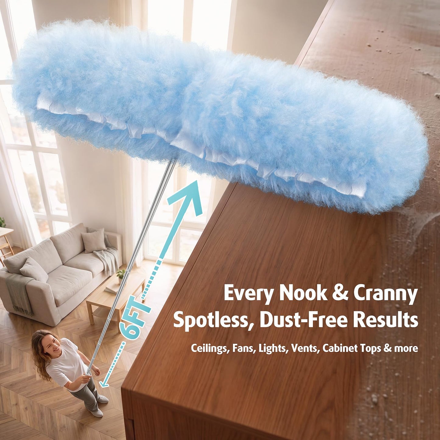 6 ft Extendable Duster Handle with 20 Refills, Compatible with Swiffer, Disposable Microfiber Dusting Pads for Home Cleaning, Ceiling, Fan, Window, Hard-to-Reach Areas