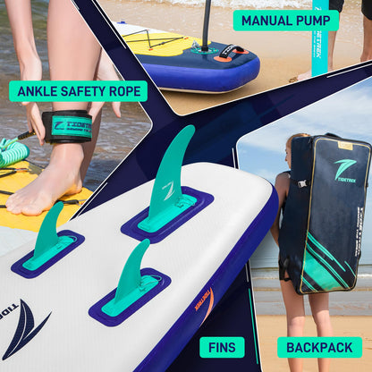 TIDETREK 11'6" Inflatable Stand Up Paddle Boards, Premium SUP Accessories, Non-Slip Comfort Deck for Youth & Adults (Ocean Sunrise)