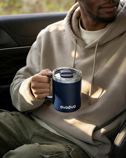 12oz Insulated Coffee Mug with Lid Includes Two Lids, Stainless Steel Coffee Travel Mug with Handle, Double Wall Vacuum